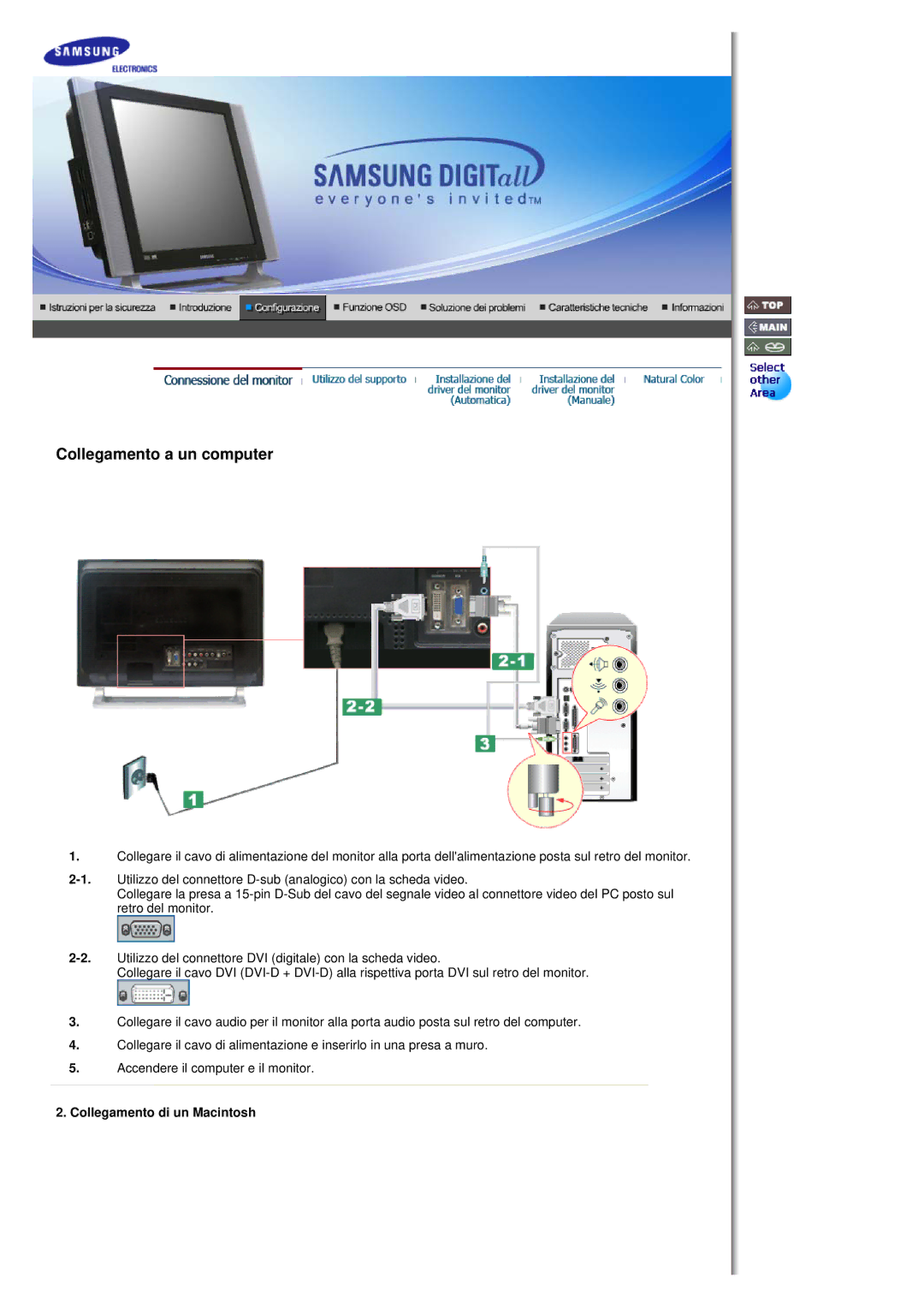 Samsung MH17FSSS/EDC, MH17FSSSU/EDC manual Collegamento a un computer, Collegamento di un Macintosh 