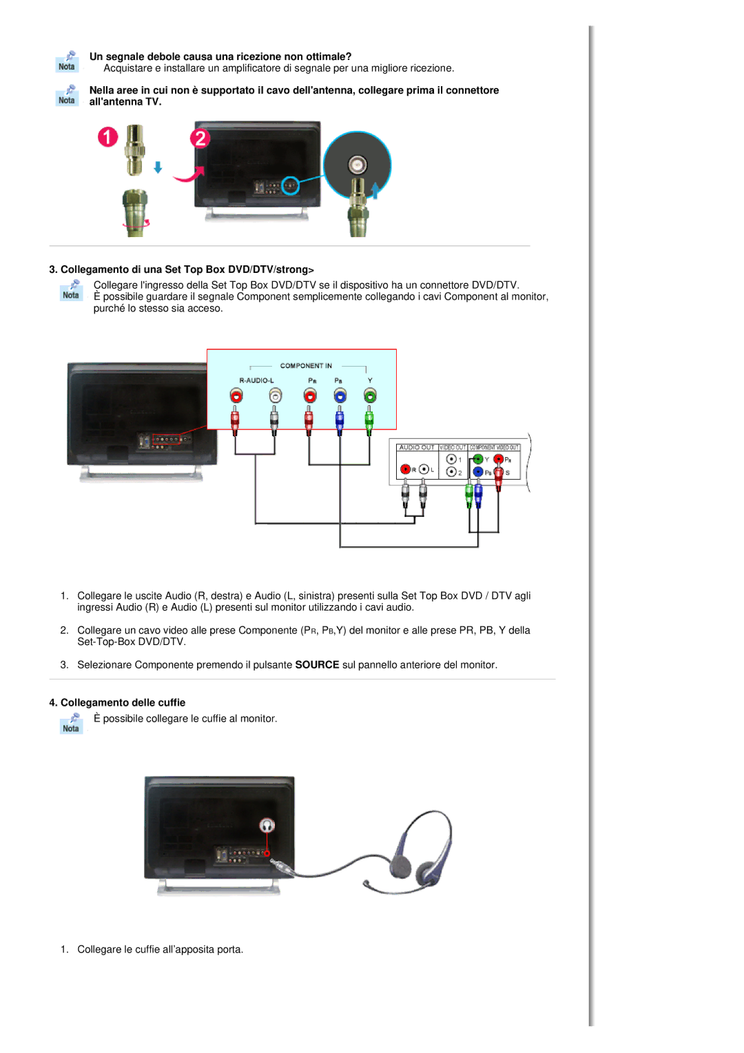 Samsung MH17FSSSU/EDC, MH17FSSS/EDC manual Un segnale debole causa una ricezione non ottimale?, Collegamento delle cuffie 