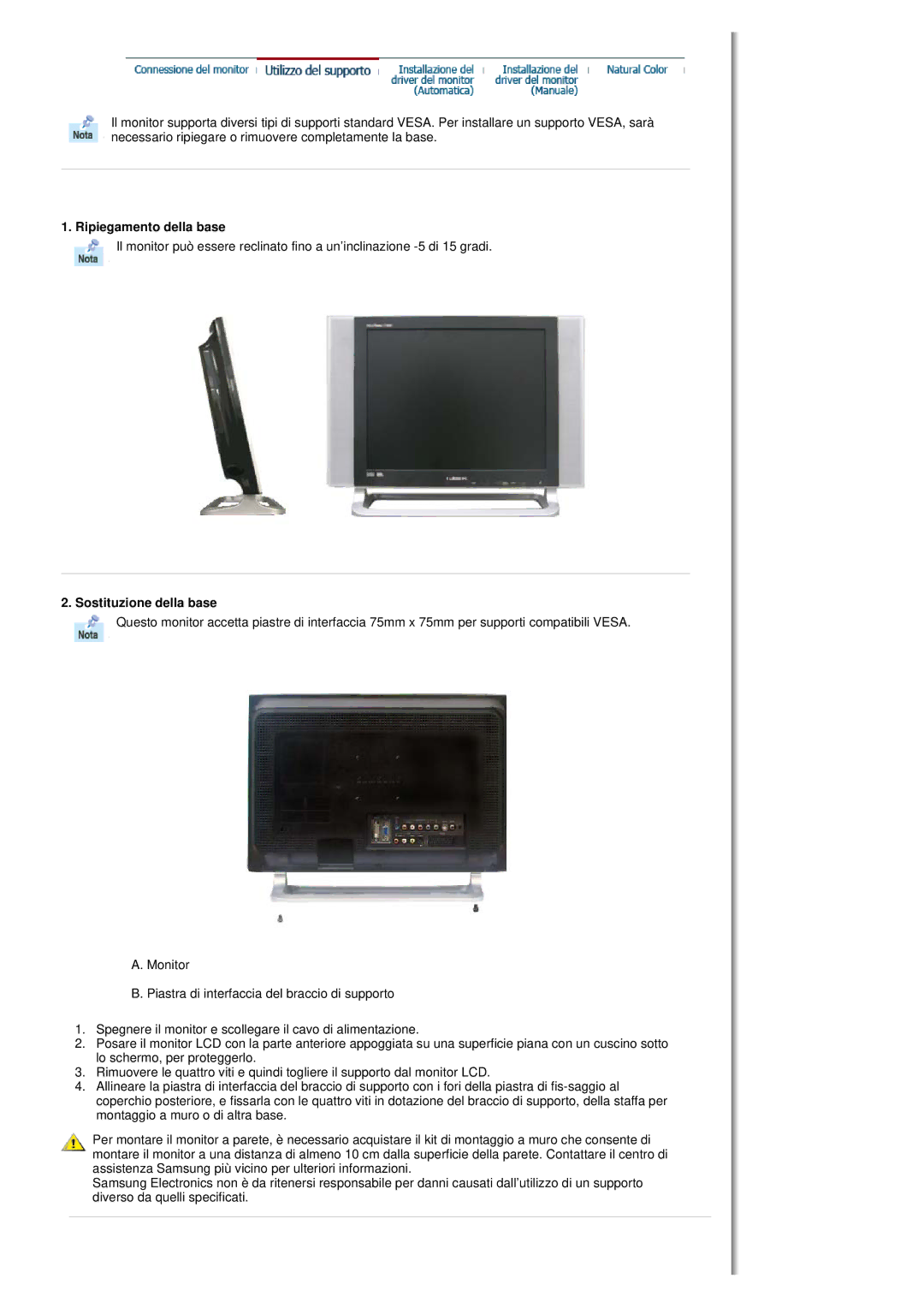 Samsung MH17FSSS/EDC, MH17FSSSU/EDC manual Ripiegamento della base, Sostituzione della base 