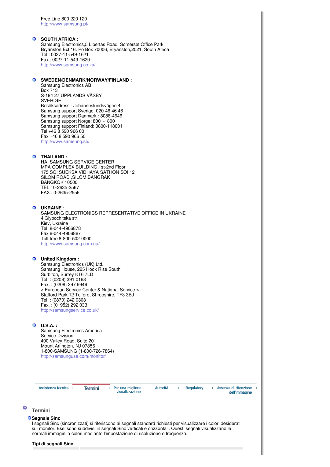 Samsung MH17FSSS/EDC, MH17FSSSU/EDC manual Termini, South Africa, Sweden/Denmark/Norway/Finland, Thailand, Ukraine 