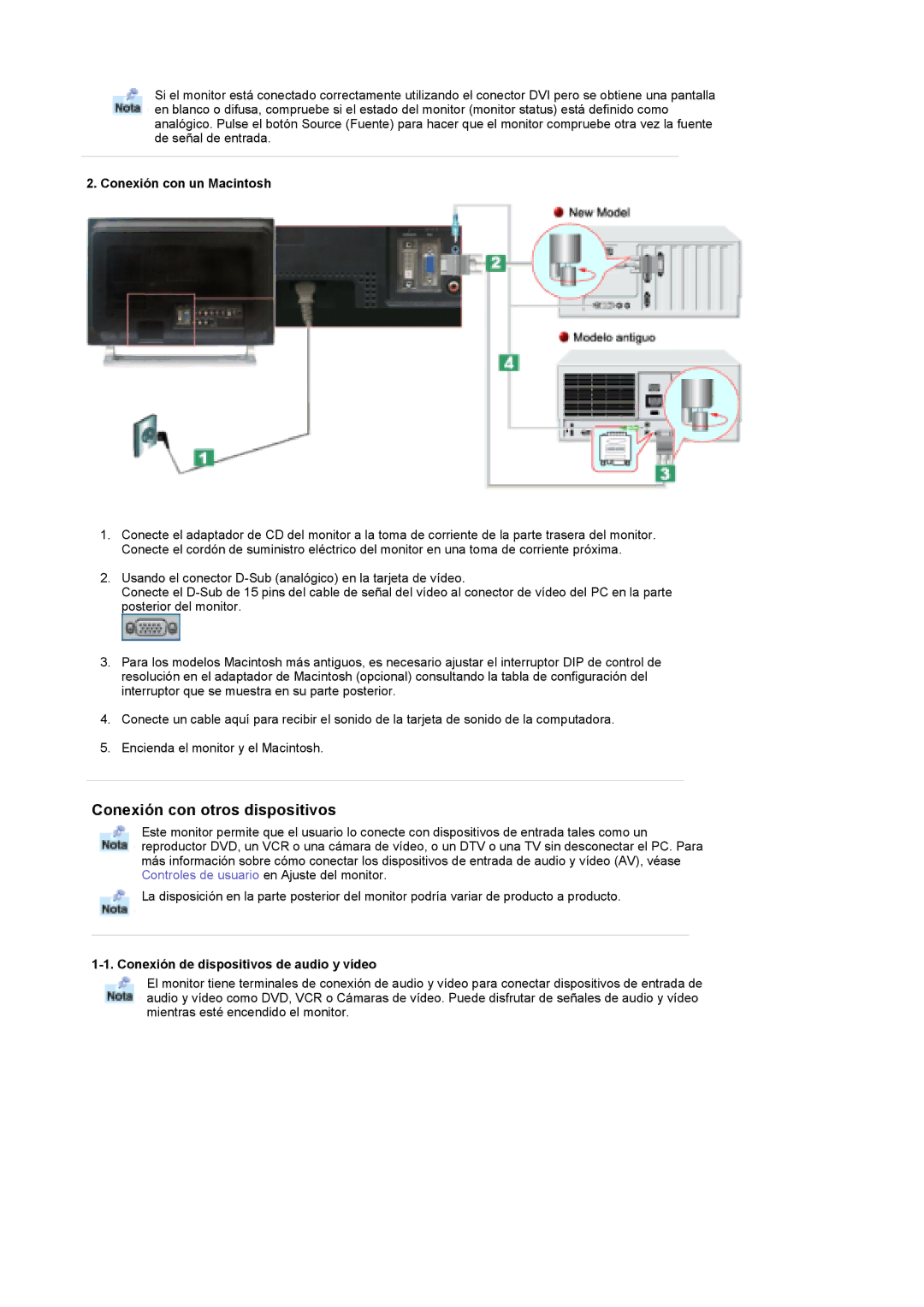 Samsung MH17FSSS/EDC, MH17FSSSU/EDC manual Conexión con un Macintosh, Conexión de dispositivos de audio y vídeo 