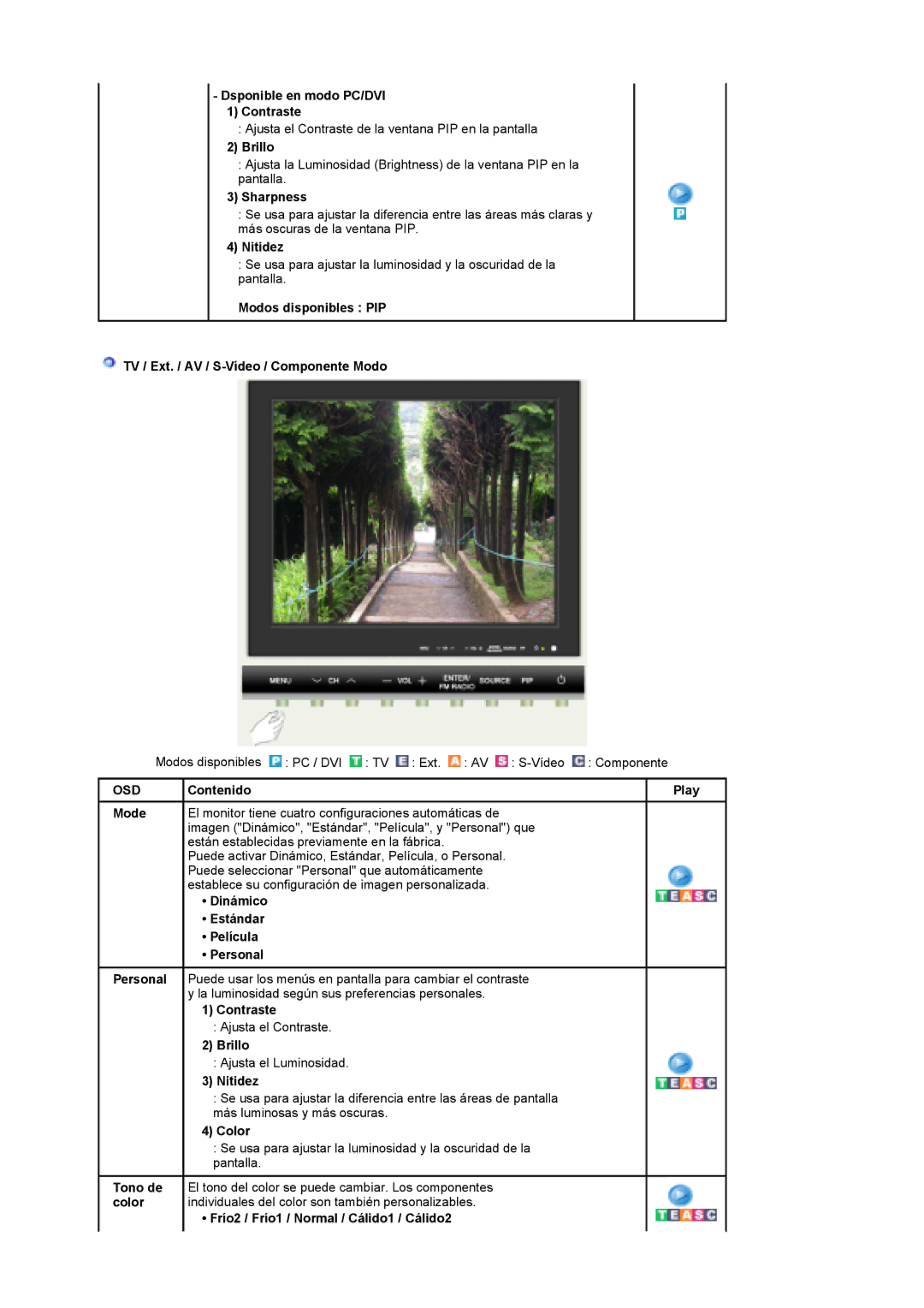 Samsung MH17FSSS/EDC, MH17FSSSU/EDC manual Dsponible en modo PC/DVI Contraste, Sharpness, Nitidez, Color 