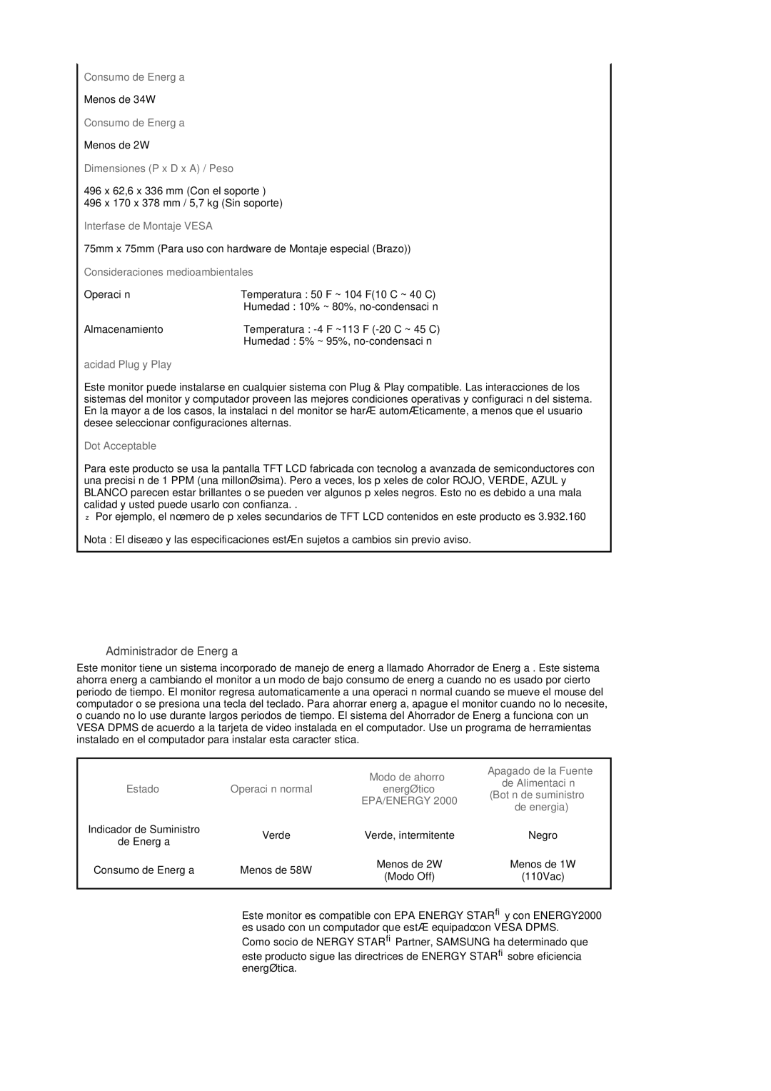 Samsung MH17FSSS/EDC, MH17FSSSU/EDC manual Administrador de Energía, Consideraciones medioambientales 