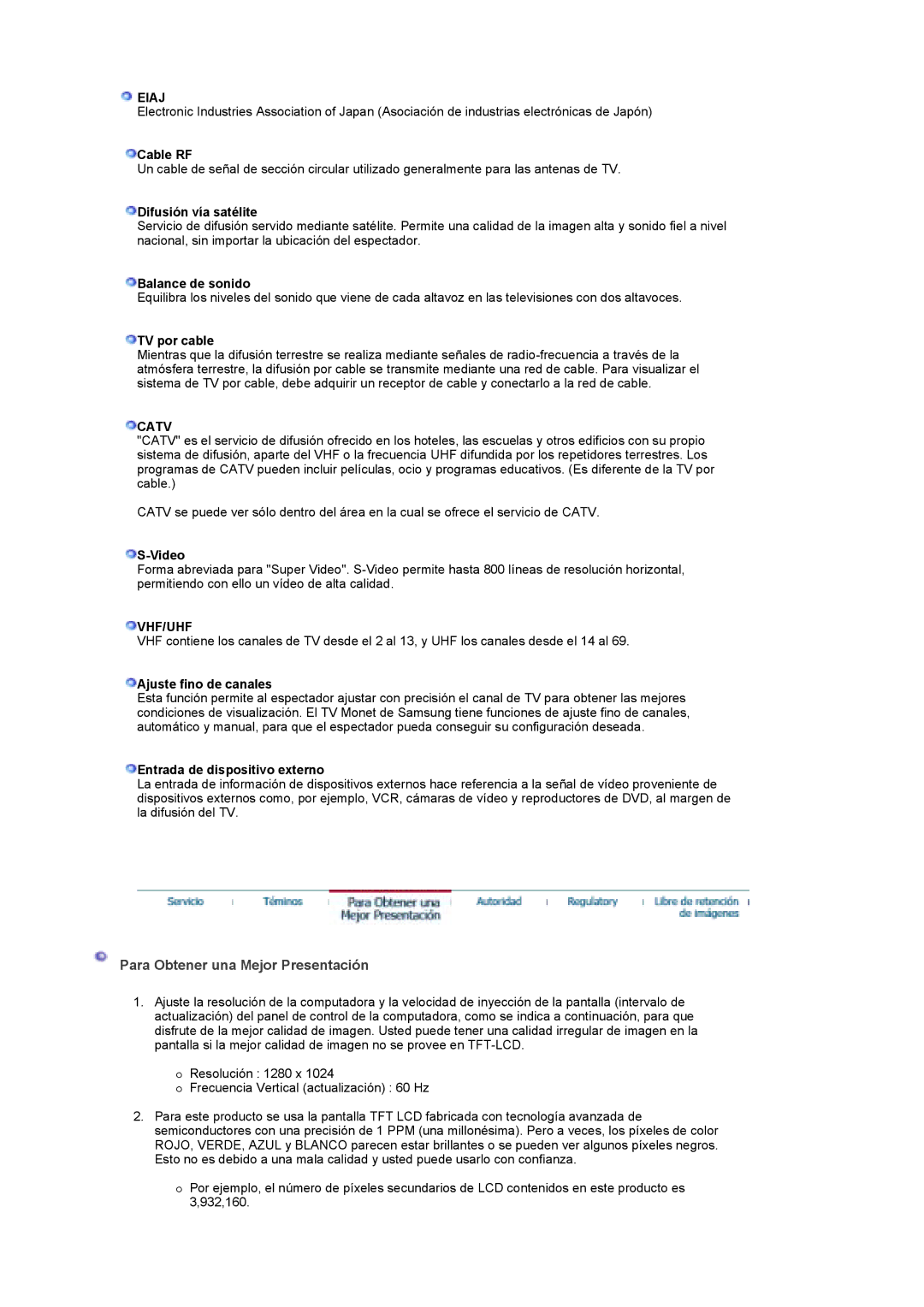 Samsung MH17FSSSU/EDC, MH17FSSS/EDC manual Para Obtener una Mejor Presentación, Eiaj, Catv, Vhf/Uhf 