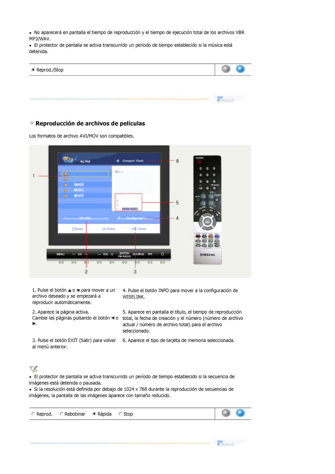 Samsung MH17FSSSU/EDC, MH17FSSS/EDC manual Reproducción de archivos de películas 