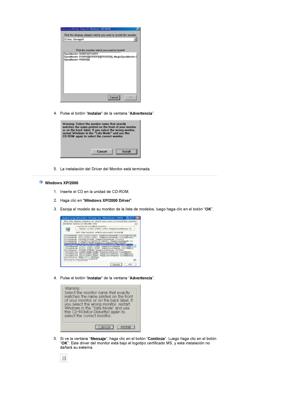 Samsung MH17FSSSU/EDC, MH17FSSS/EDC manual Haga clic en Windows XP/2000 Driver 