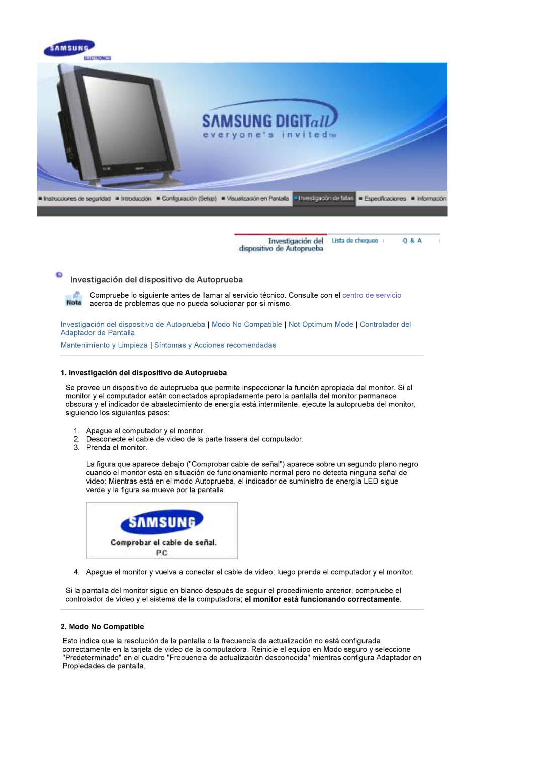 Samsung MH17FSSS/EDC, MH17FSSSU/EDC manual Investigación del dispositivo de Autoprueba, Modo No Compatible 