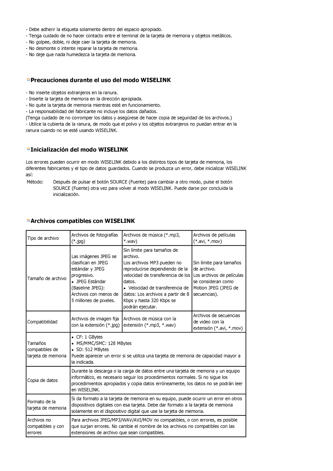 Samsung MH17FSSSU/EDC, MH17FSSS/EDC manual Precauciones durante el uso del modo Wiselink 