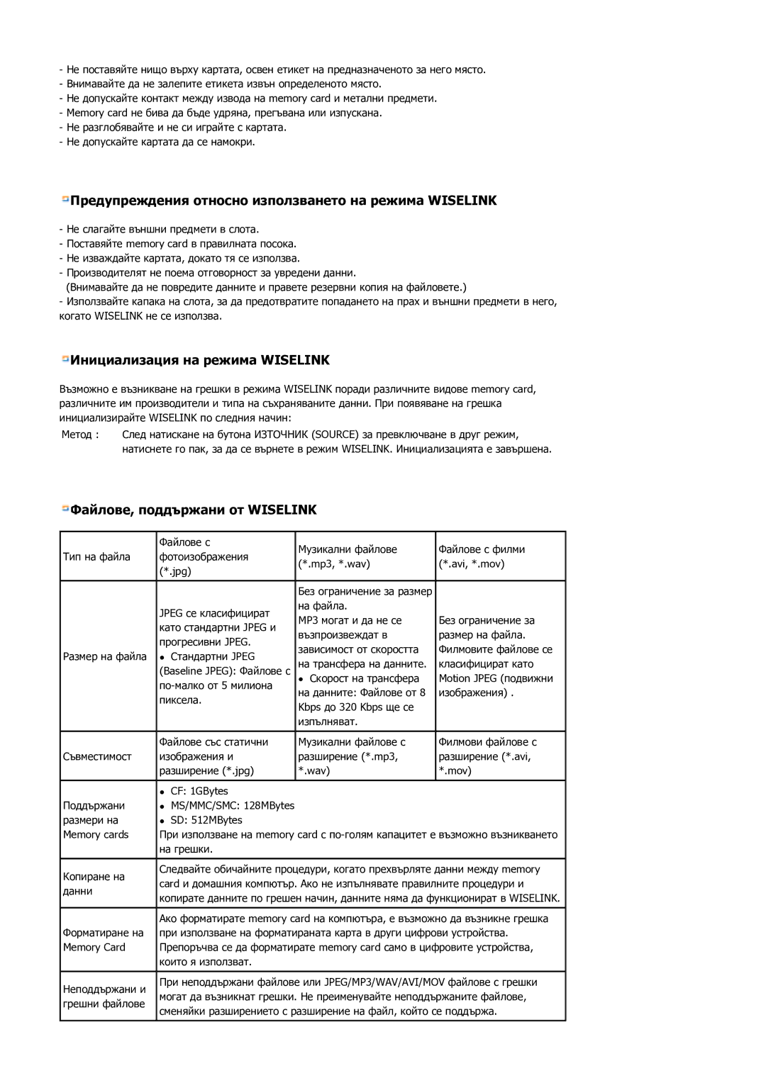 Samsung MH17FSSS/EDC, MH17FSSSU/EDC manual Предупреждения относно използването на режима Wiselink 