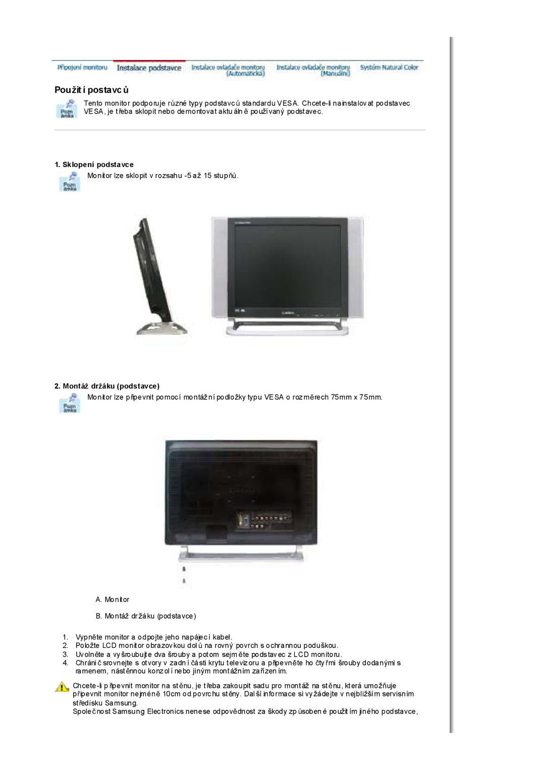 Samsung MH17FSSSU/EDC, MH17FSSS/EDC manual Sklopení podstavce, Montáž držáku podstavce 