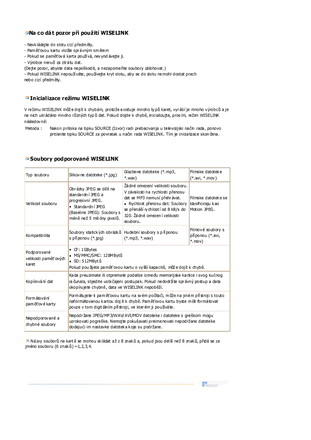 Samsung MH17FSSS/EDC, MH17FSSSU/EDC manual Na co dát pozor pĜi použití Wiselink 