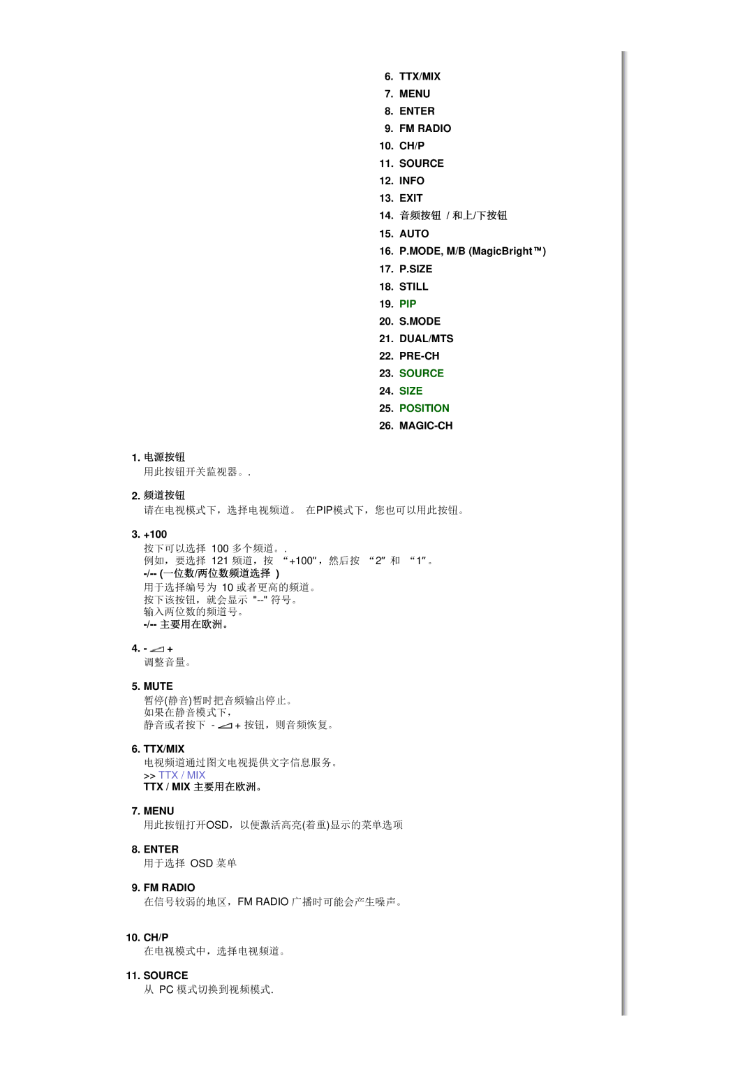 Samsung MH17FSSS/EDC, MH17FSSSU/EDC manual 14. 音频按钮 / 和上/下按钮, 一位数/两位数频道选择, 主要用在欧洲。 