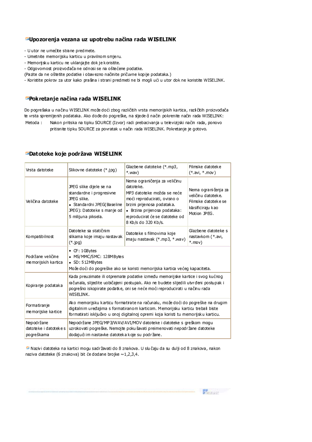 Samsung MH17FSSSU/EDC, MH17FSSS/EDC manual Upozorenja vezana uz upotrebu naþina rada Wiselink 