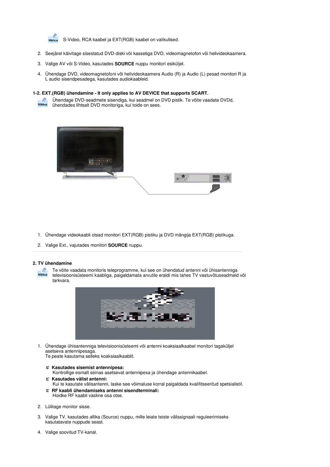 Samsung MH17FSSSU/EDC manual TV ühendamine, Kasutades sisemist antennipesa, Kasutades välist antenni 