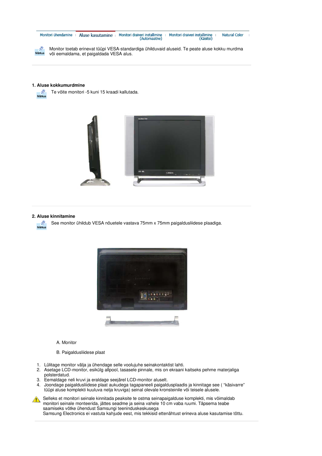 Samsung MH17FSSSU/EDC manual Aluse kokkumurdmine, Aluse kinnitamine 