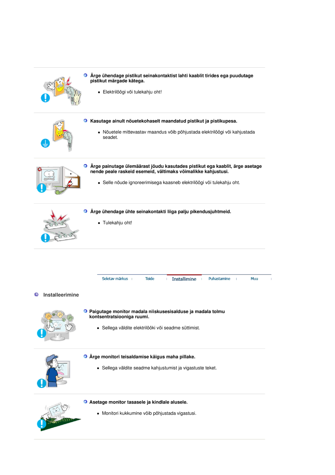 Samsung MH17FSSSU/EDC manual Installeerimine, Ärge monitori teisaldamise käigus maha pillake 