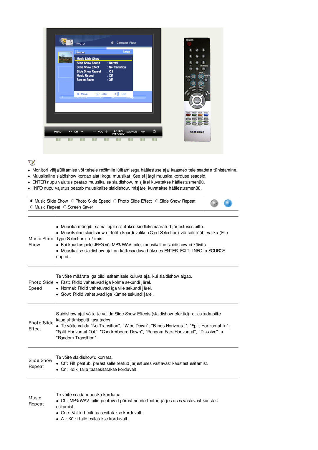 Samsung MH17FSSSU/EDC manual Photo Slide Effect 