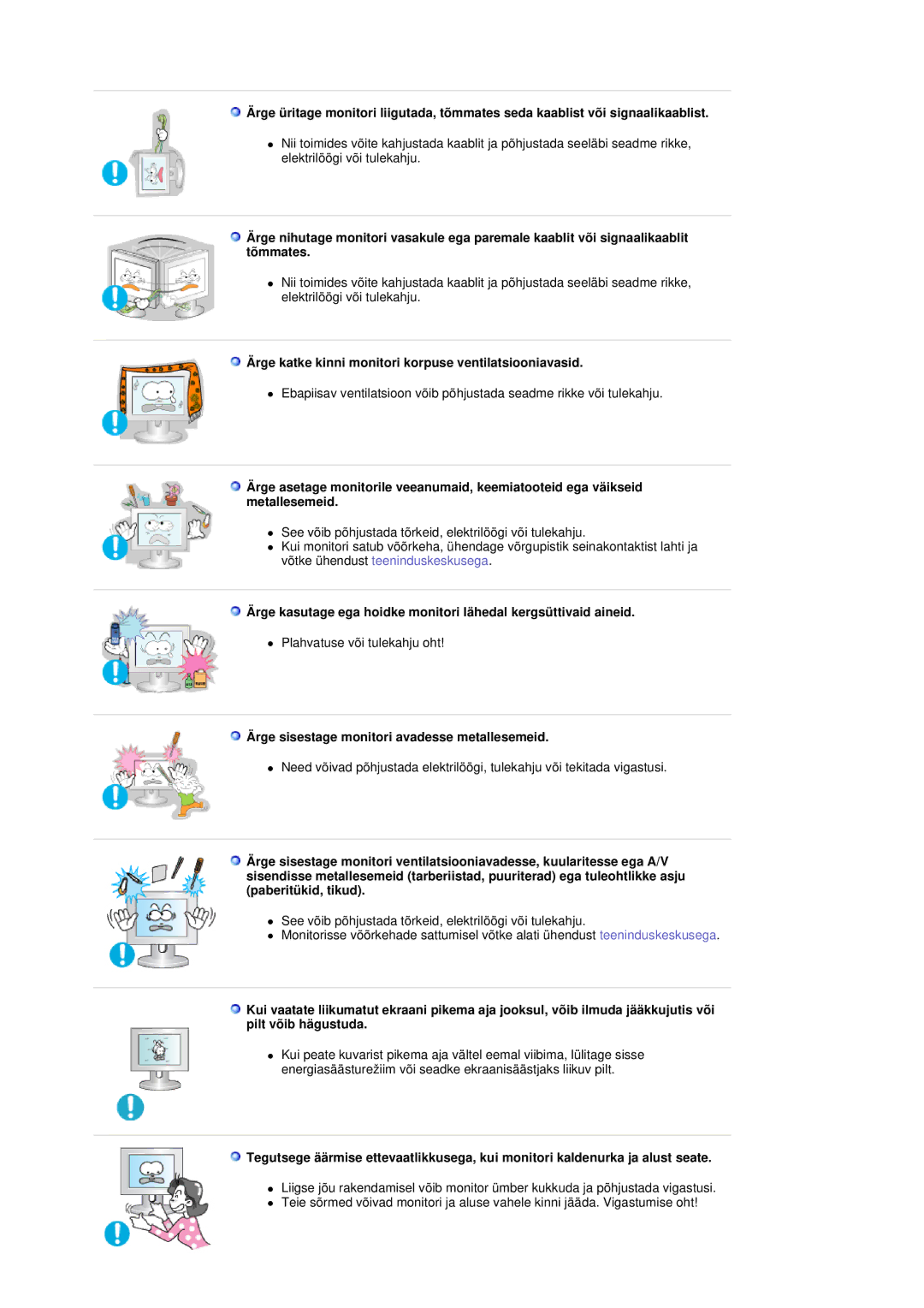 Samsung MH17FSSSU/EDC manual Ärge katke kinni monitori korpuse ventilatsiooniavasid 