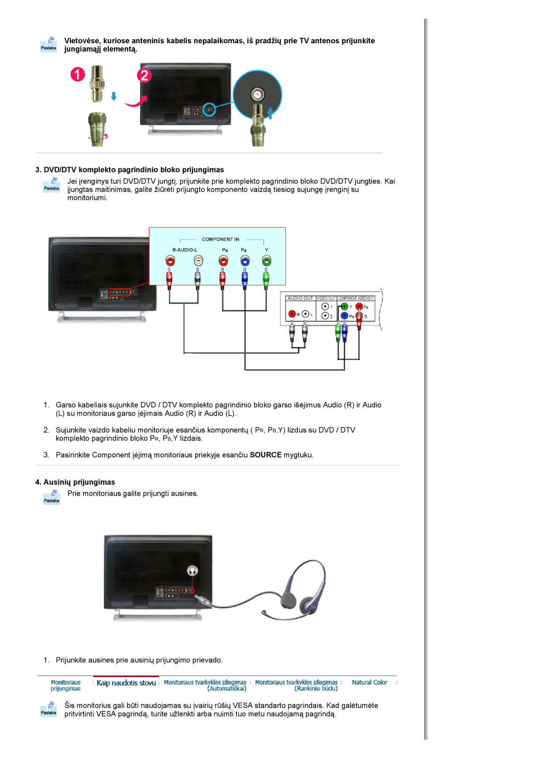 Samsung MH17FSSSU/EDC manual Ausinių prijungimas 