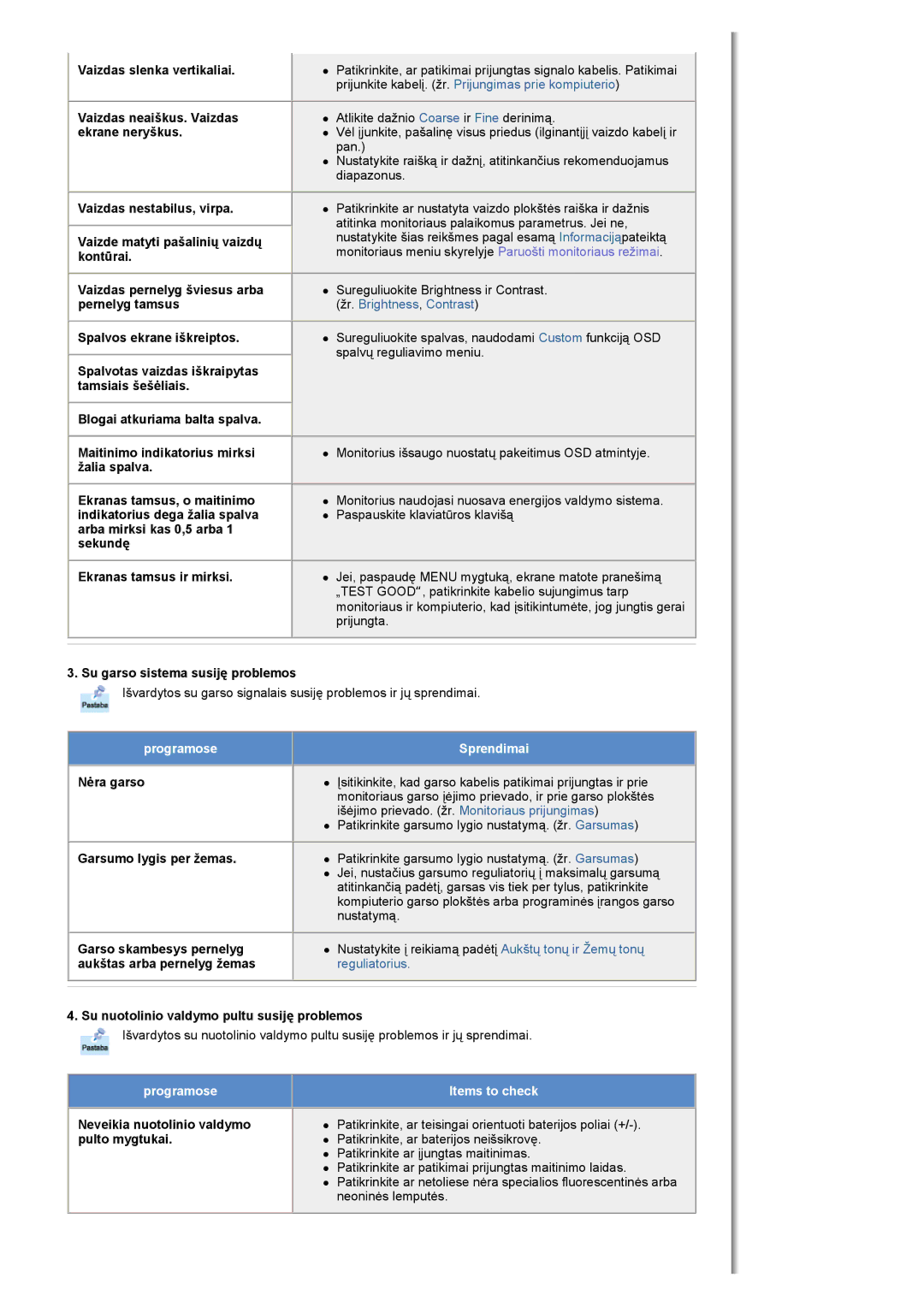 Samsung MH17FSSSU/EDC manual Vaizdas slenka vertikaliai, Su garso sistema susiję problemos, Nėra garso, Pulto mygtukai 