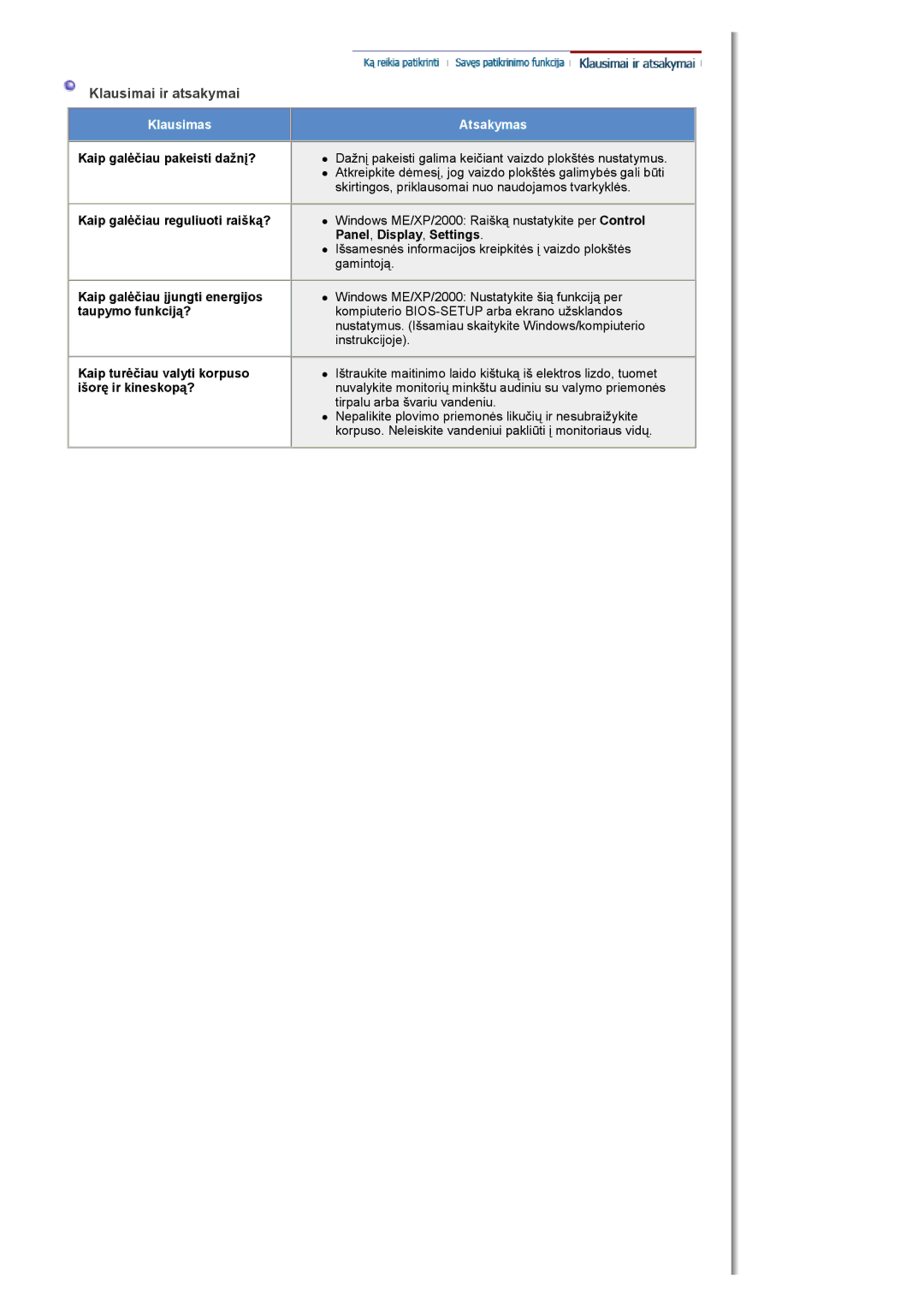 Samsung MH17FSSSU/EDC manual Klausimai ir atsakymai, Klausimas 