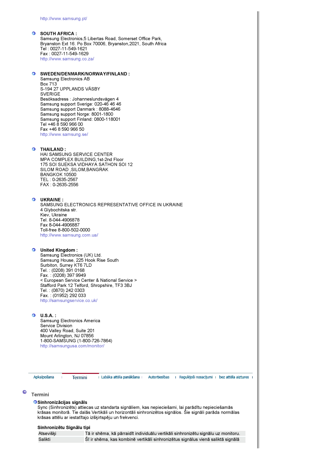 Samsung MH17FSSSU/EDC manual Termini, South Africa, Sweden/Denmark/Norway/Finland, Thailand, Ukraine 