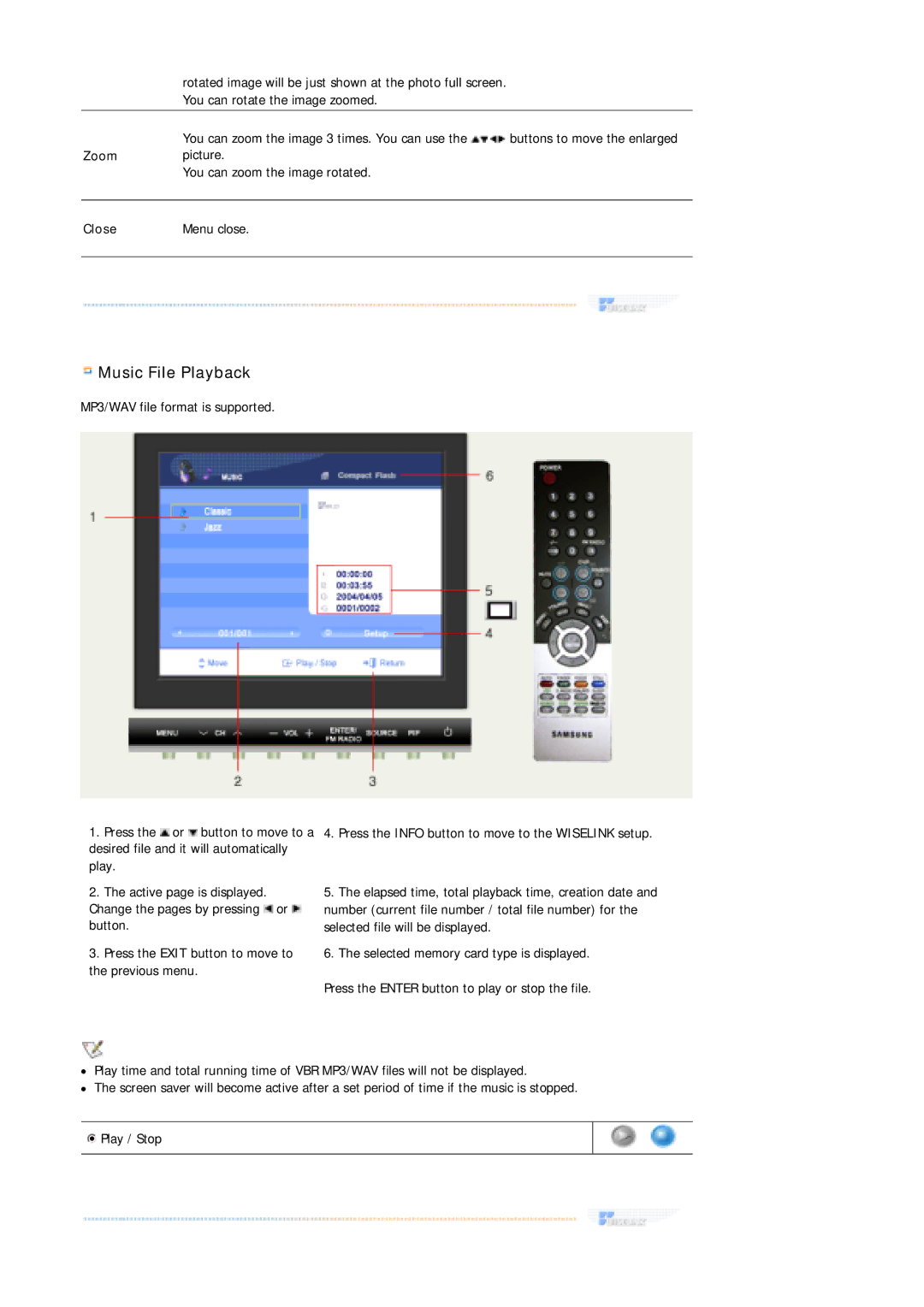 Samsung MH17FSSSU/MYA, MH17FSSSU/XSJ, LS17MHFSSY/XSJ, MH17FSSSA/XSJ, MH17FSSSU/EDC, MH17FSSS/EDC manual Music File Playback 