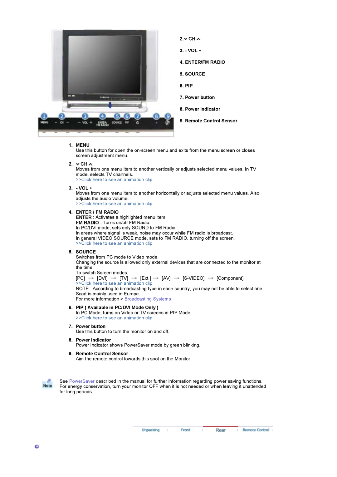 Samsung MH17FSSSU/XSJ, LS17MHFSSY/XSJ, MH17FSSSA/XSJ, MH17FSSSU/EDC, MH17FSSS/EDC, MH17FSSS/SAI manual Enter / FM Radio, Source 