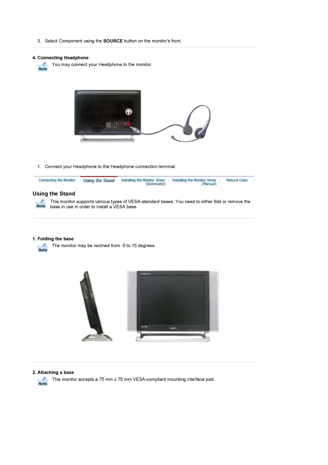 Samsung MH17FSSSU/ILC, MH17FSSSU/XSJ, LS17MHFSSY/XSJ, MH17FSSSA/XSJ, MH17FSSSU/EDC, MH17FSSS/EDC, MH17FSSS/SAI Using the Stand 