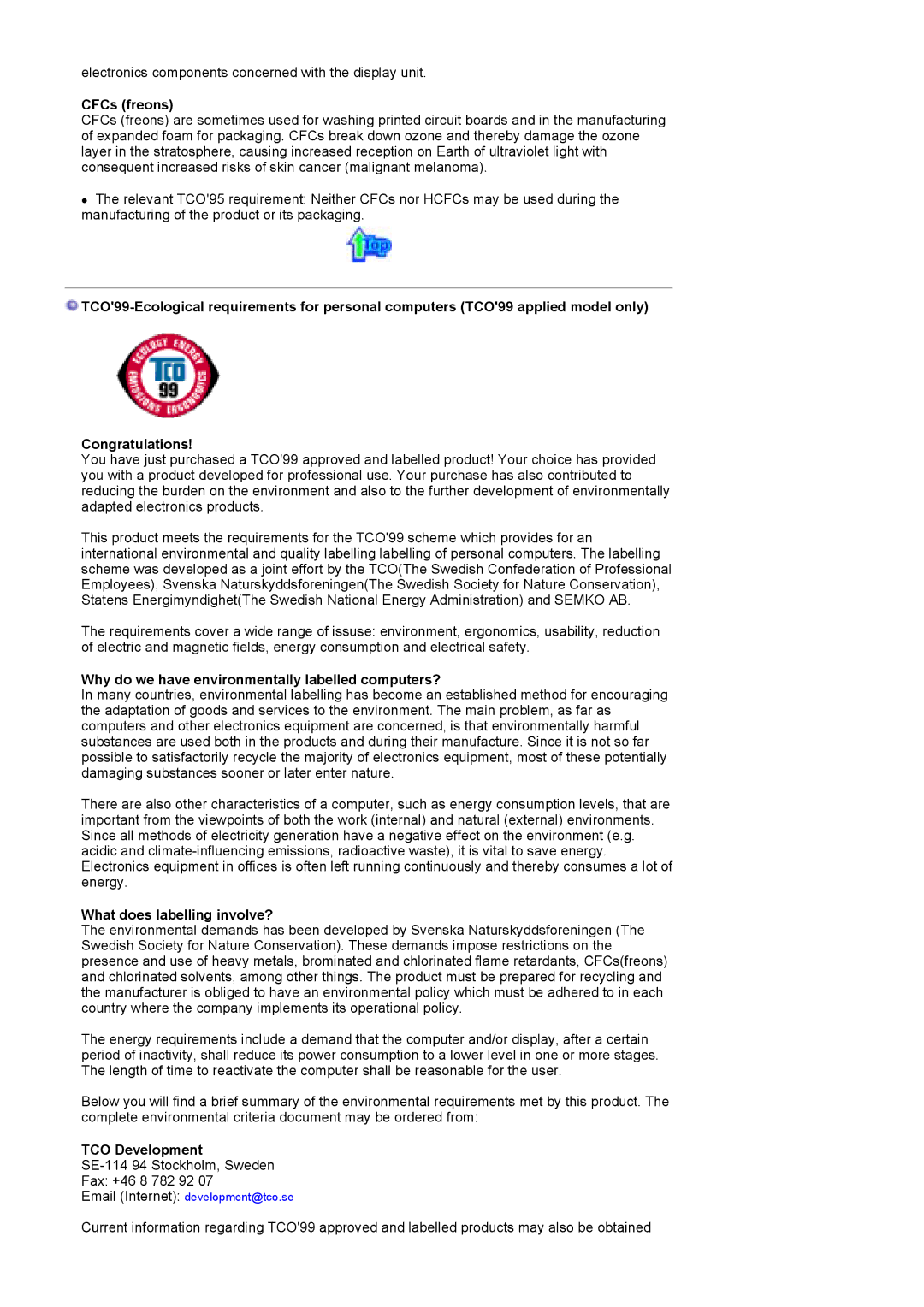 Samsung MH17FSSSU/XSJ, LS17MHFSSY/XSJ CFCs freons, Why do we have environmentally labelled computers?, TCO Development 