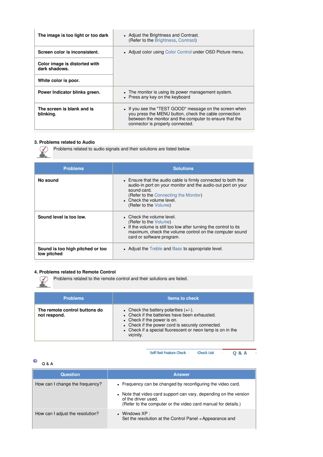 Samsung LS17MHESS/XSG manual Image is too light or too dark, Screen color is inconsistent, Screen is blank and is, Blinking 