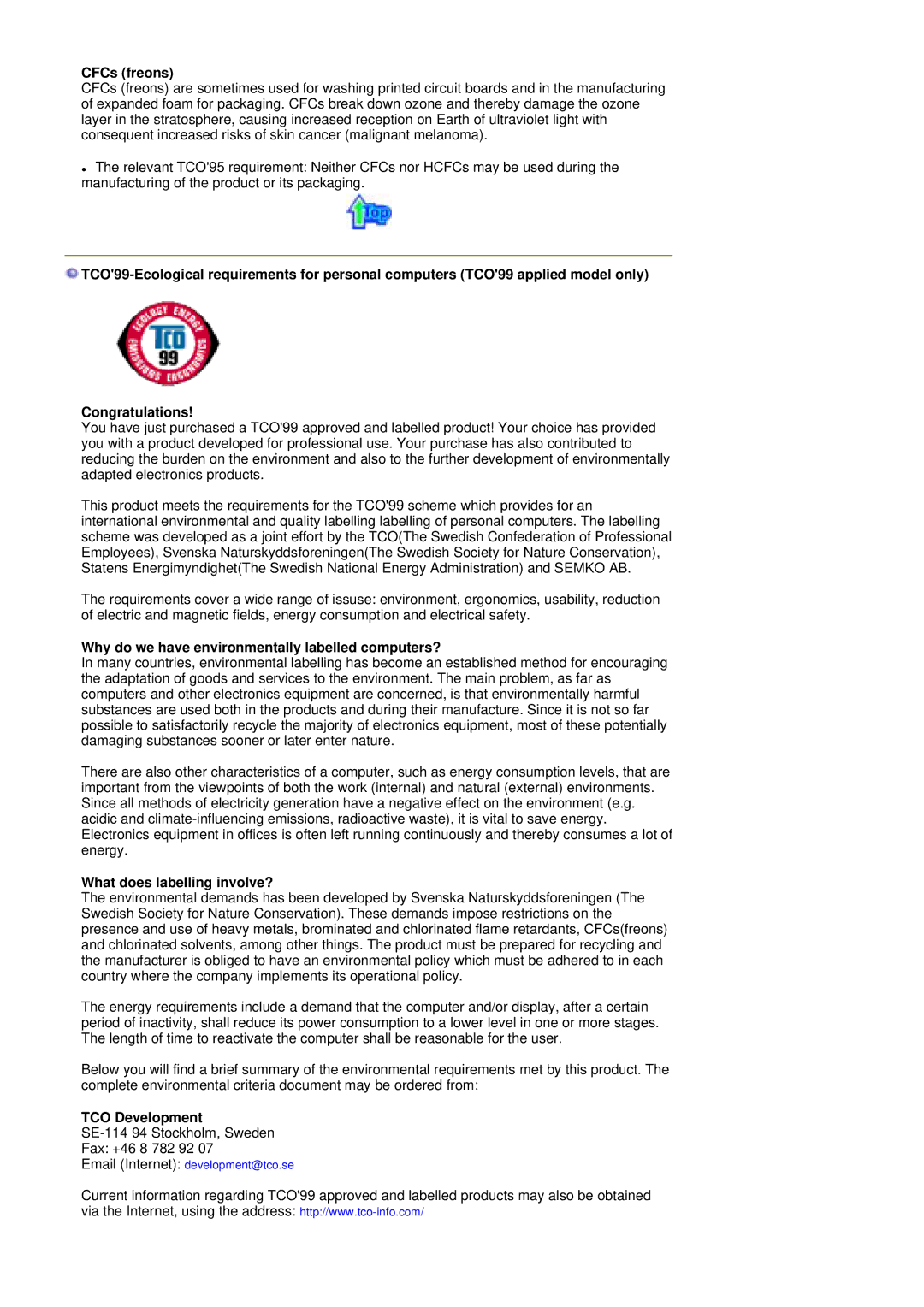 Samsung LS17MHASSZ/EDC, MH17JSSS/XSJ manual CFCs freons, Why do we have environmentally labelled computers?, TCO Development 