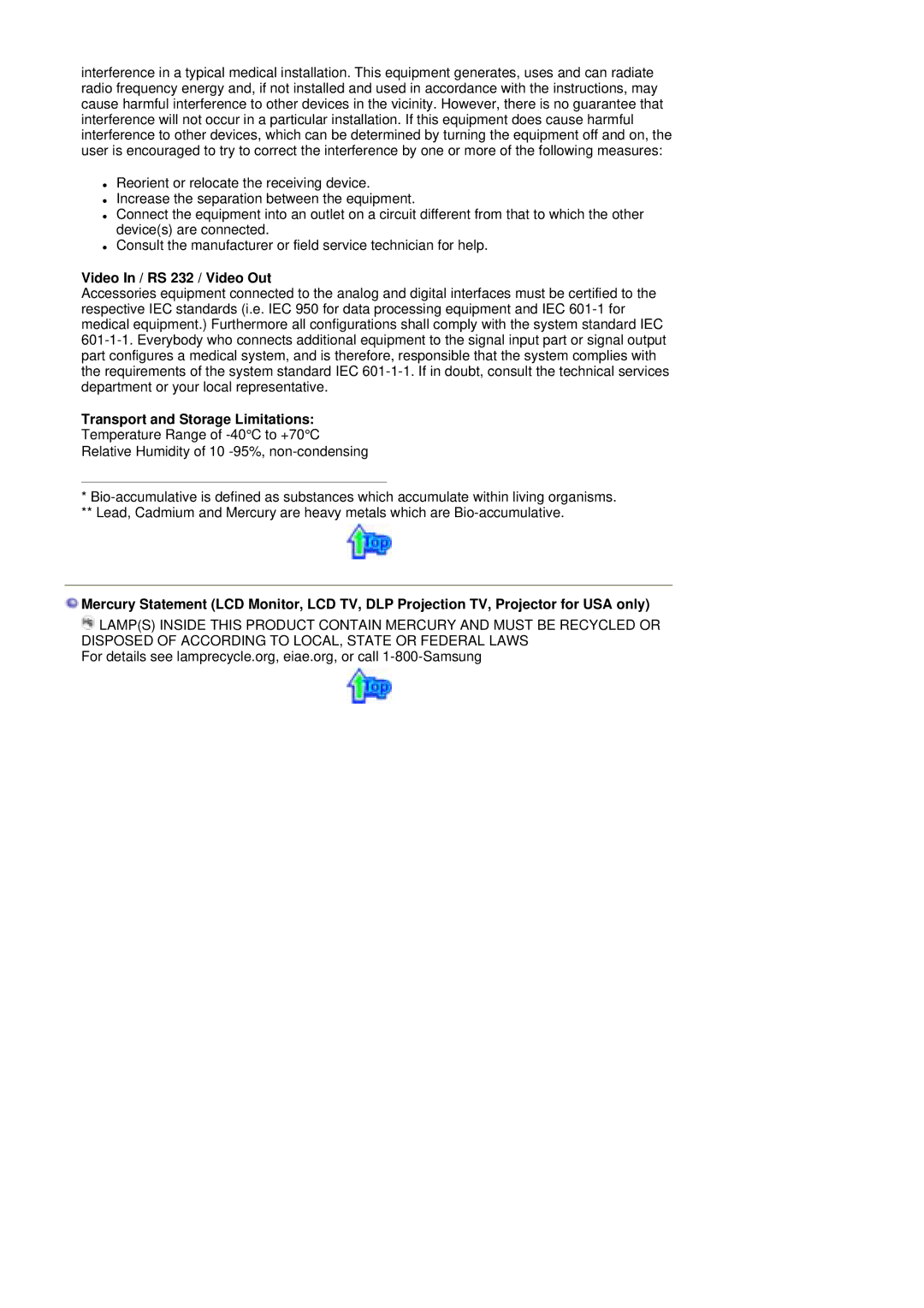 Samsung MH17ASSS/SAI, MH17JSSS/XSJ, LS17MHASSZ/EDC manual Video In / RS 232 / Video Out, Transport and Storage Limitations 