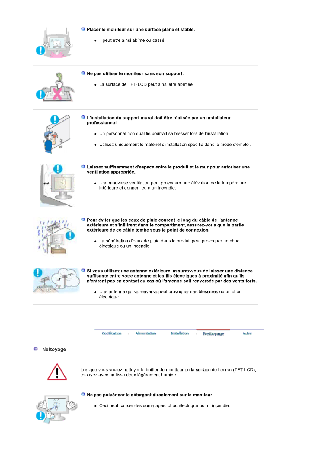 Samsung MH17WSSS/EDC manual Nettoyage, Placer le moniteur sur une surface plane et stable 