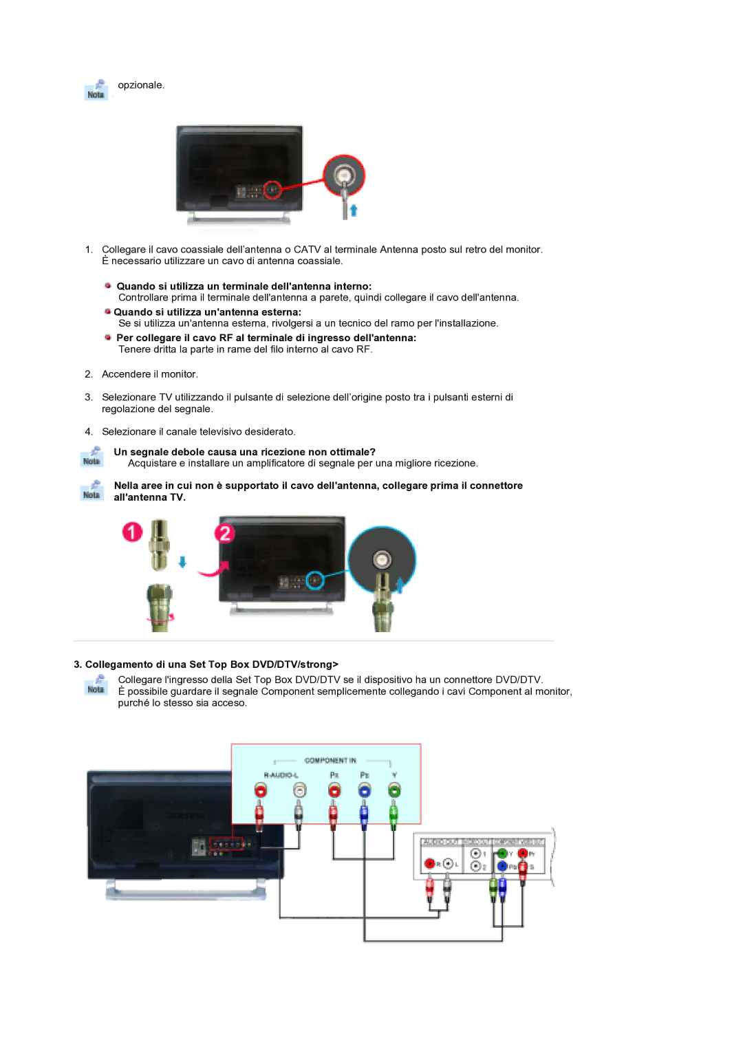 Samsung MH17WSSS/EDC manual Quando si utilizza un terminale dellantenna interno, Quando si utilizza unantenna esterna 