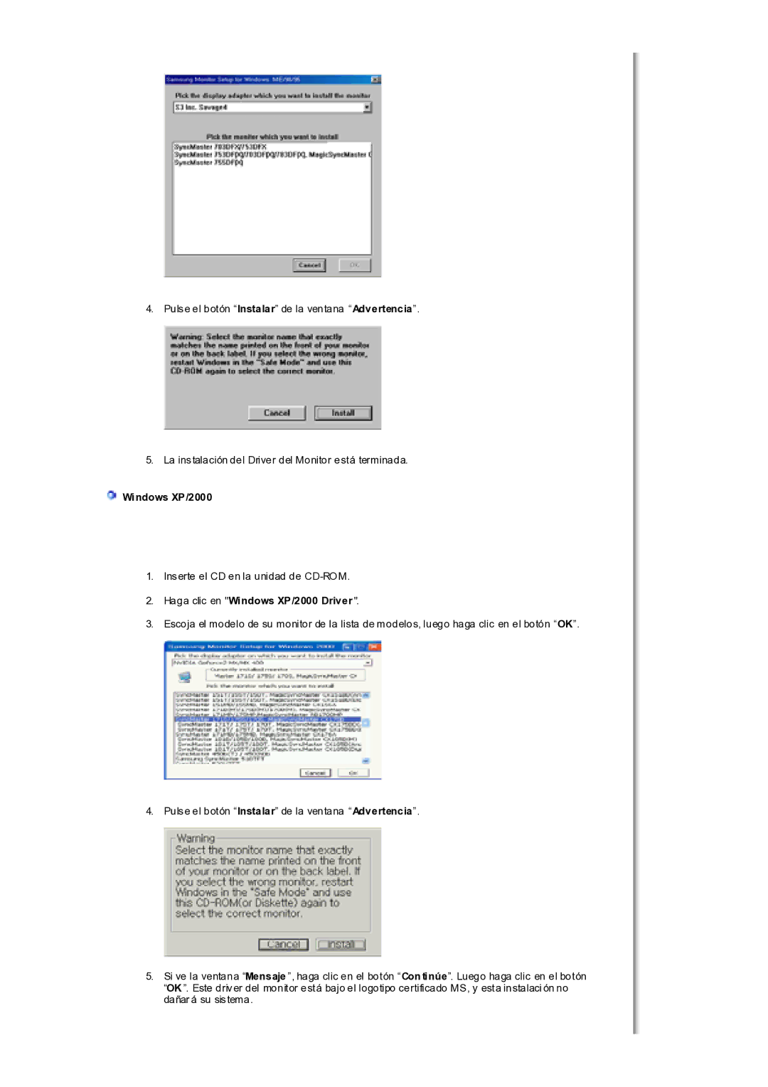 Samsung MH17WSSS/EDC manual Haga clic en Windows XP/2000 Driver 