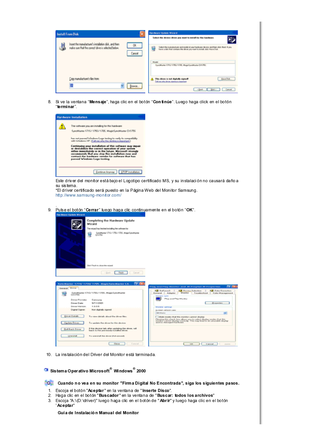 Samsung MH17WSSS/EDC manual Guía de Instalación Manual del Monitor 