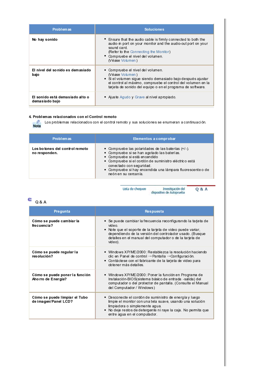 Samsung MH17WSSS/EDC manual Problem as, Problemas Elementos a comprobar, Pregunta, Respuesta 