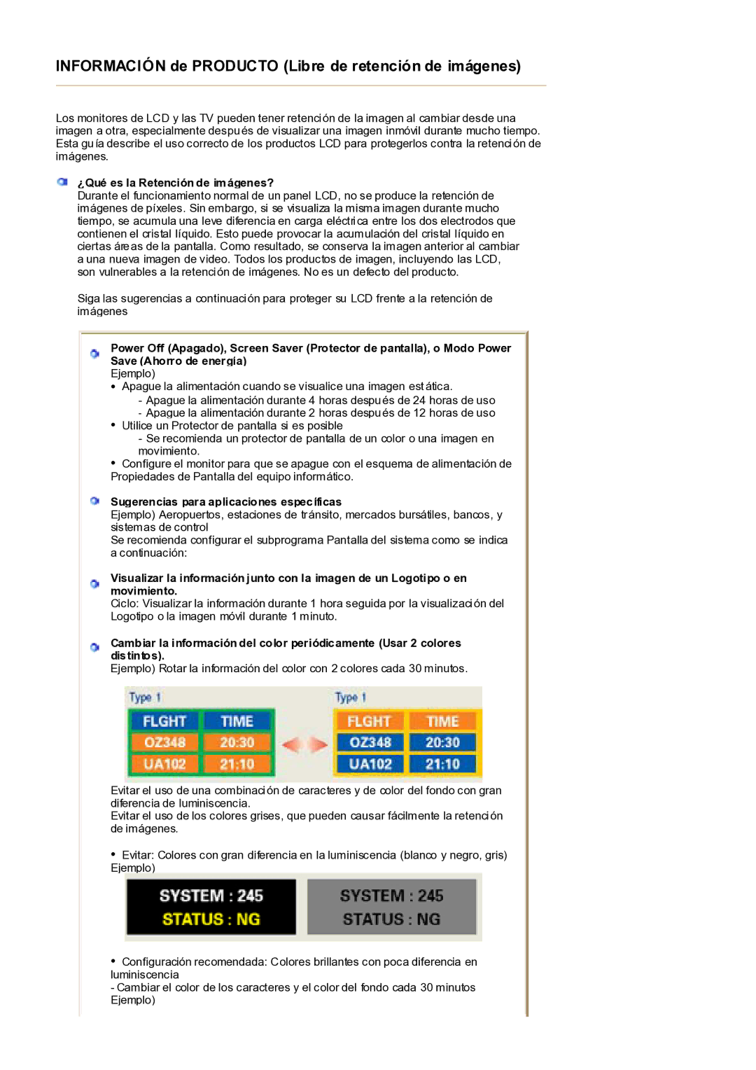 Samsung MH17WSSS/EDC manual ¿Qué es la Retención de imágenes?, Sugerencias para aplicaciones específicas 