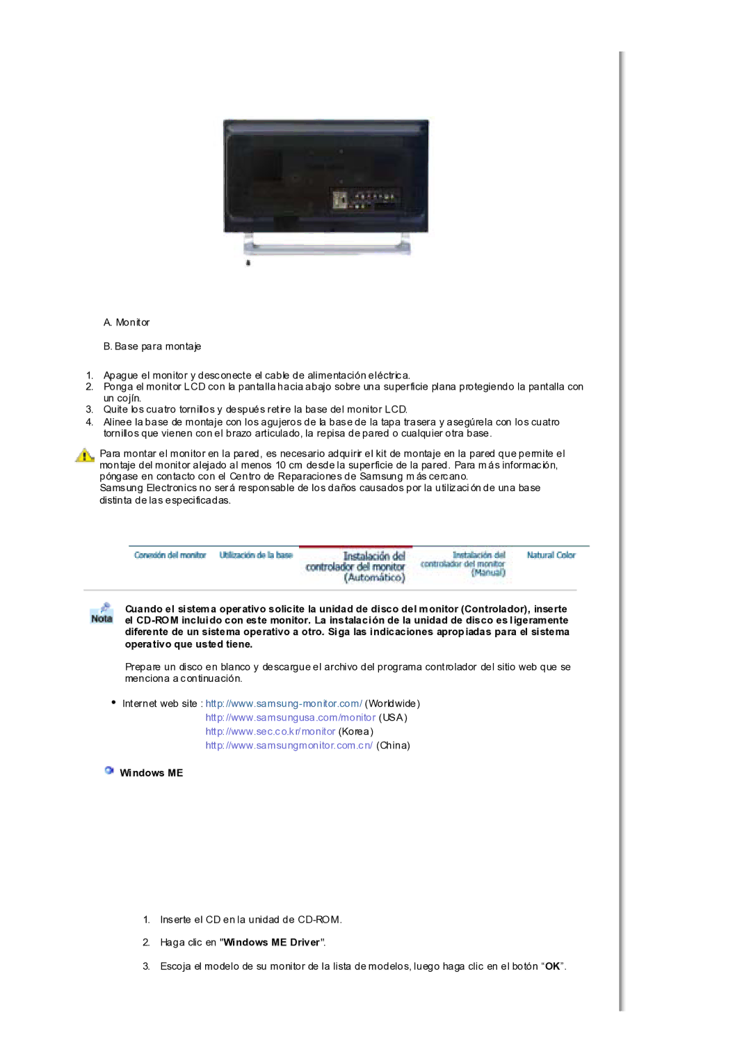 Samsung MH17WSSS/EDC manual Haga clic en Windows ME Driver 