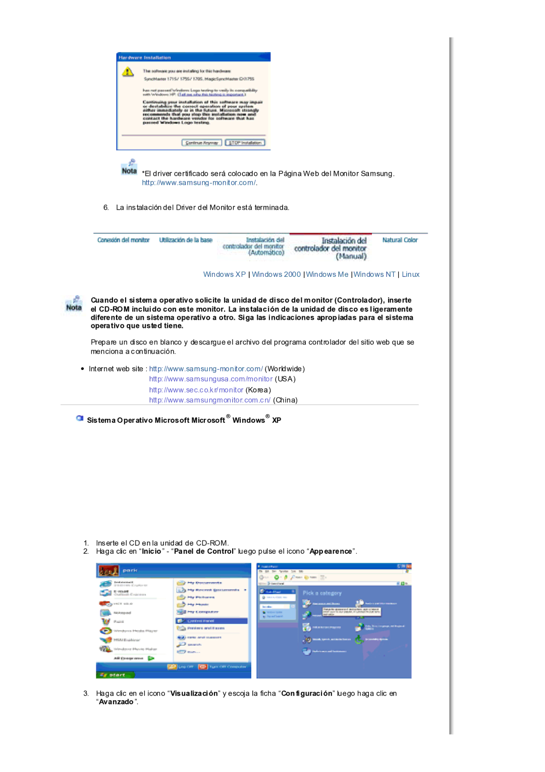 Samsung MH17WSSS/EDC manual Sistema Operativo Microsoft Microsoft Windows XP 