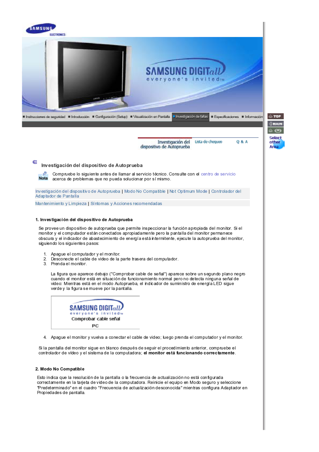 Samsung MH17WSSS/EDC manual Investigación del dispositivo de Autoprueba, Modo No Compatible 