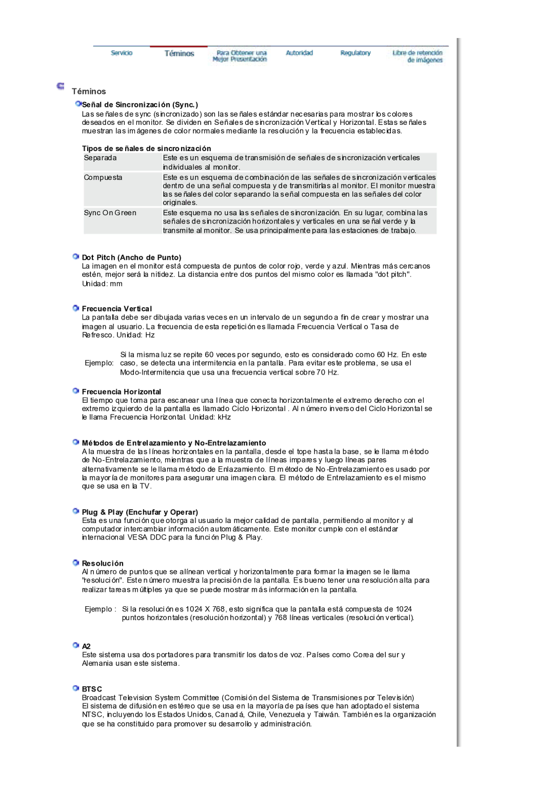 Samsung MH17WSSS/EDC manual Téminos, Btsc 