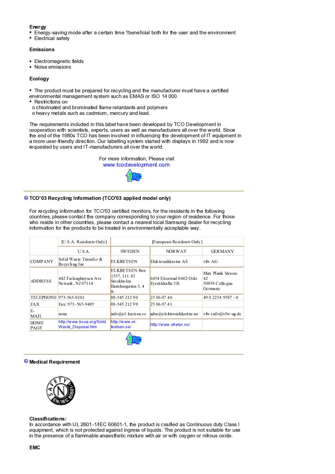 Samsung MH17WSSS/EDC manual Energy, Emissions, Ecology, TCO03 Recycling Information TCO03 applied model only 