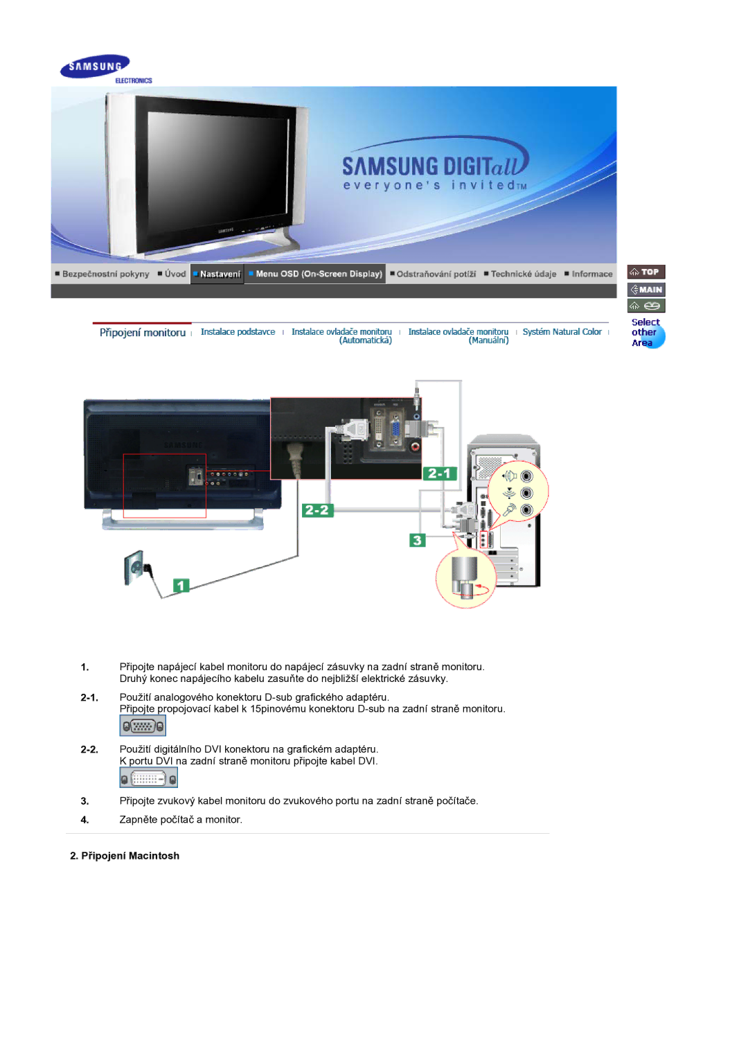 Samsung MH17WSSS/EDC manual Připojení Macintosh 