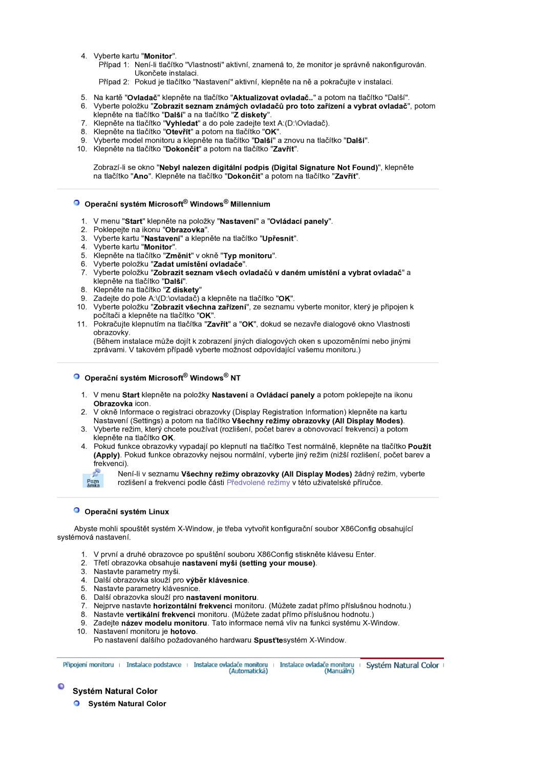 Samsung MH17WSSS/EDC manual Systém Natural Color, Operační systém Microsoft Windows NT 