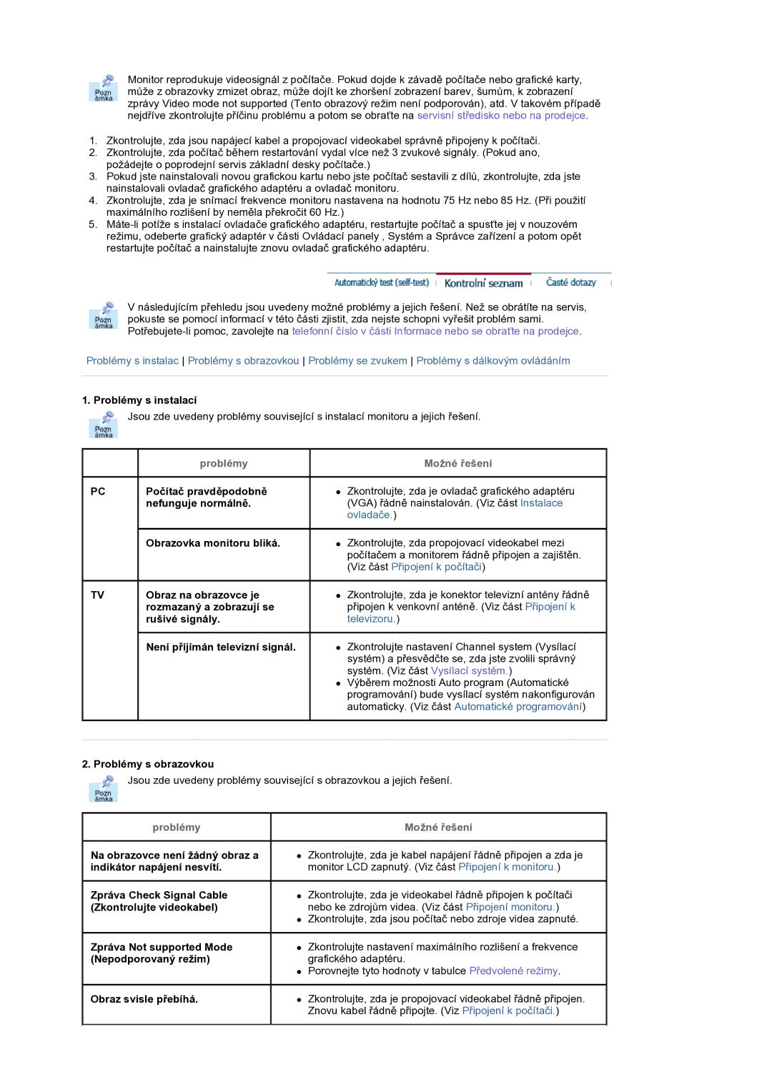 Samsung MH17WSSS/EDC manual Problémy Možné řešení 