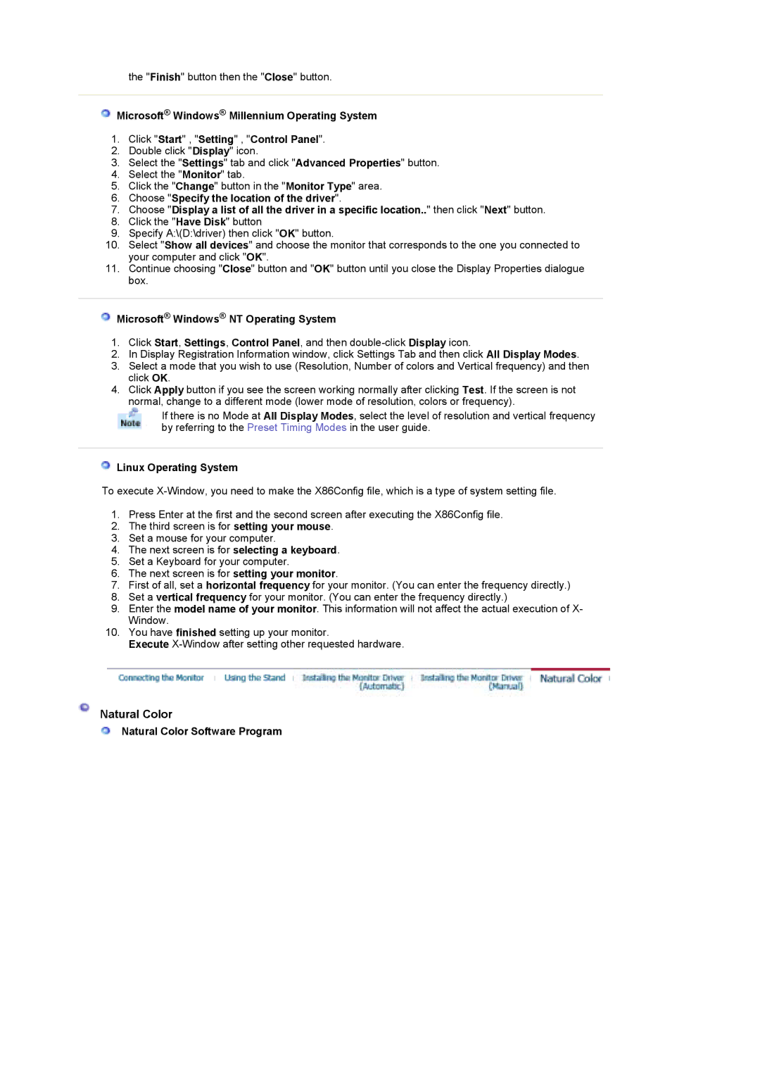 Samsung MH17WSSSV/XSJ, MH17WSSS/XSJ manual Natural Color, Microsoft Windows NT Operating System, Linux Operating System 