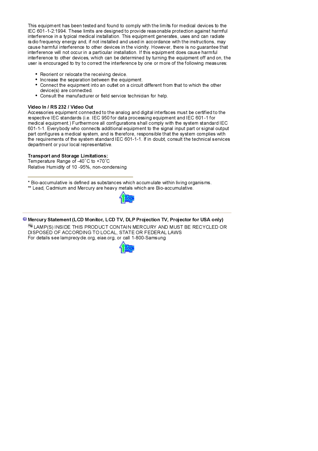 Samsung MH17WSSSV/XSJ, MH17WSSS/XSJ manual Video In / RS 232 / Video Out, Transport and Storage Limitations 