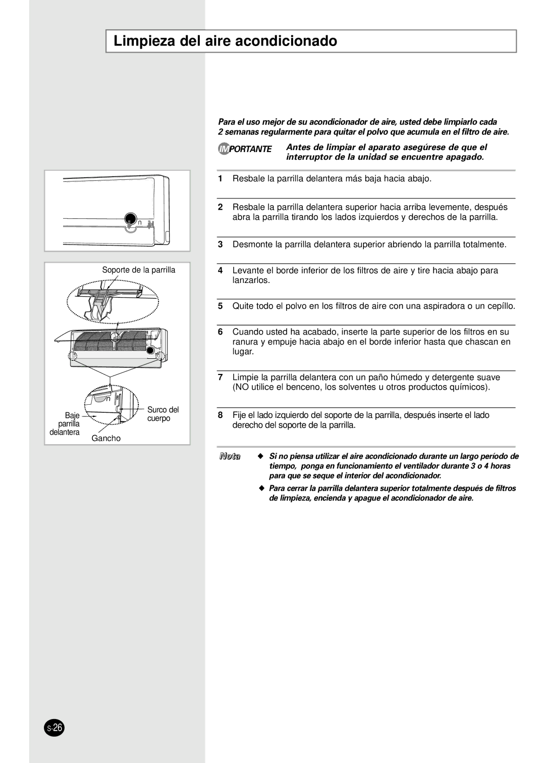 Samsung MH30VP2-09, MH30VP2-12 Limpieza del aire acondicionado, Para que se seque el interior del acondicionador 